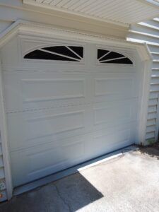Lincoln 3138 Long Panel White garage door with Sunray Windows Long Panel White garage door